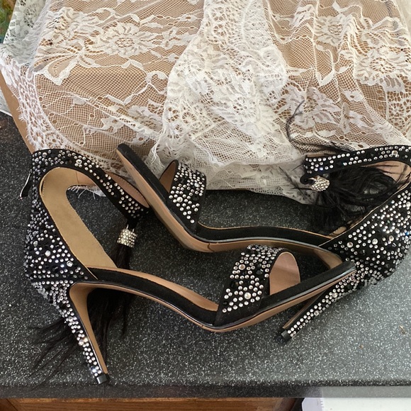 Wedding Dress Party & Evening Stiletto Heel Pearl Tassel Black Color Size 12 - Picture 10 of 16
